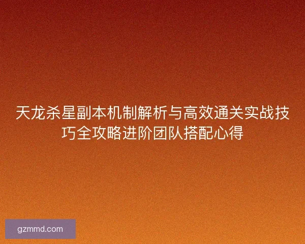 天龙杀星副本机制解析与高效通关实战技巧全攻略进阶团队搭配心得
